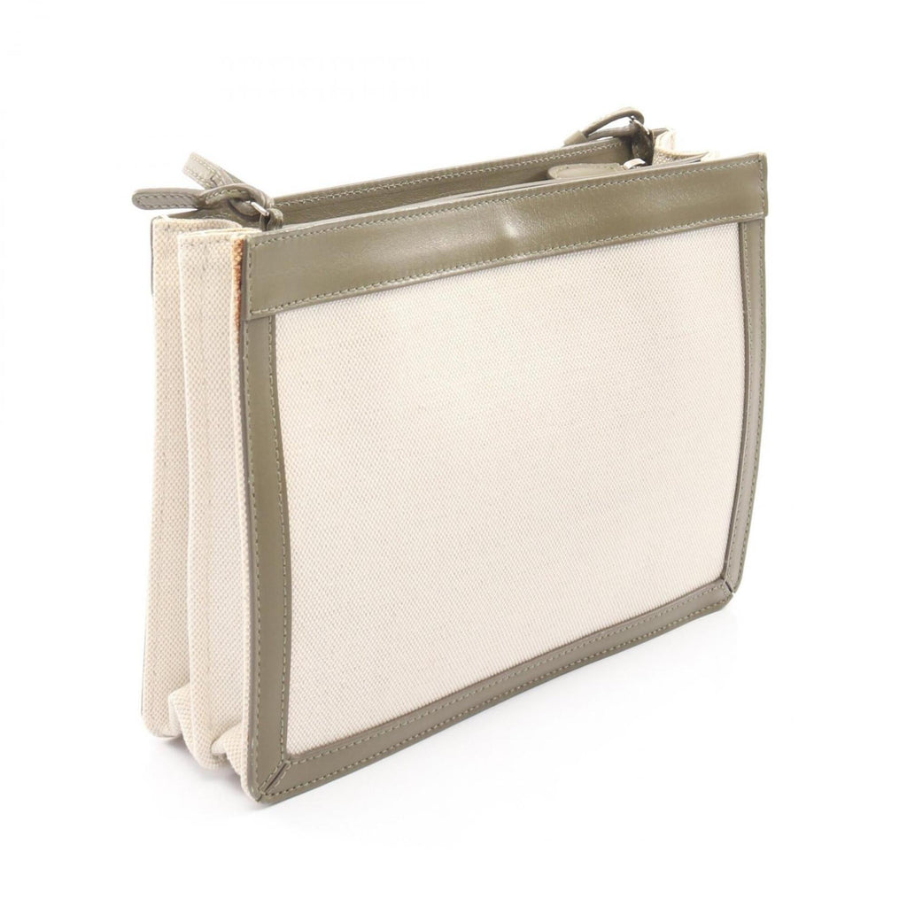 Balenciaga Khaki White Canvas Leather Handbag Pochette Shoulder