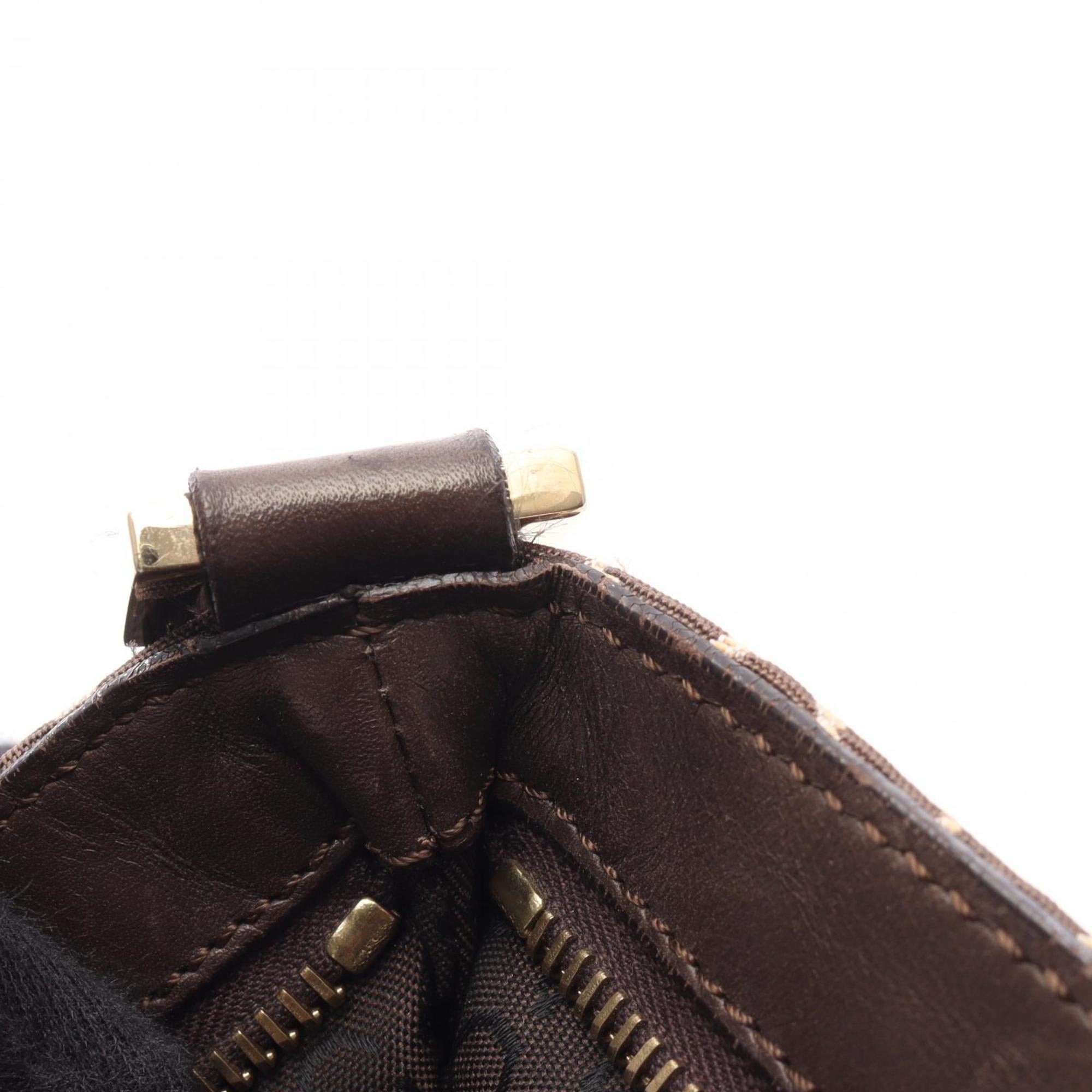 Celine Brown Canvas Leather Shoulder Bag