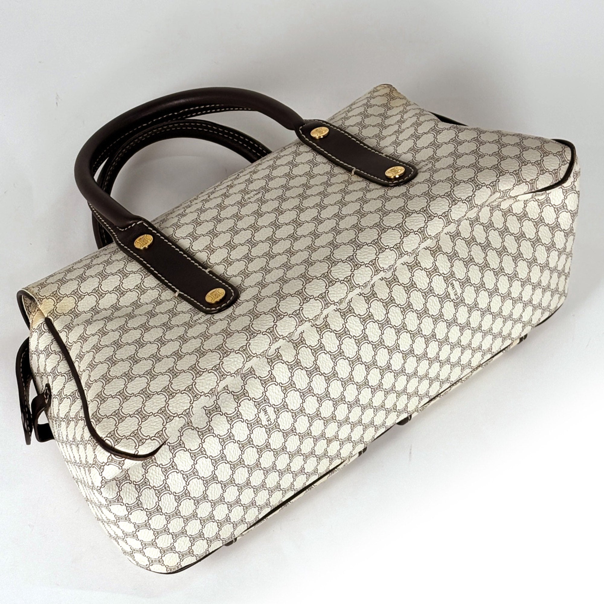 Celine Macadam White Coated Canvas Leather Handbag