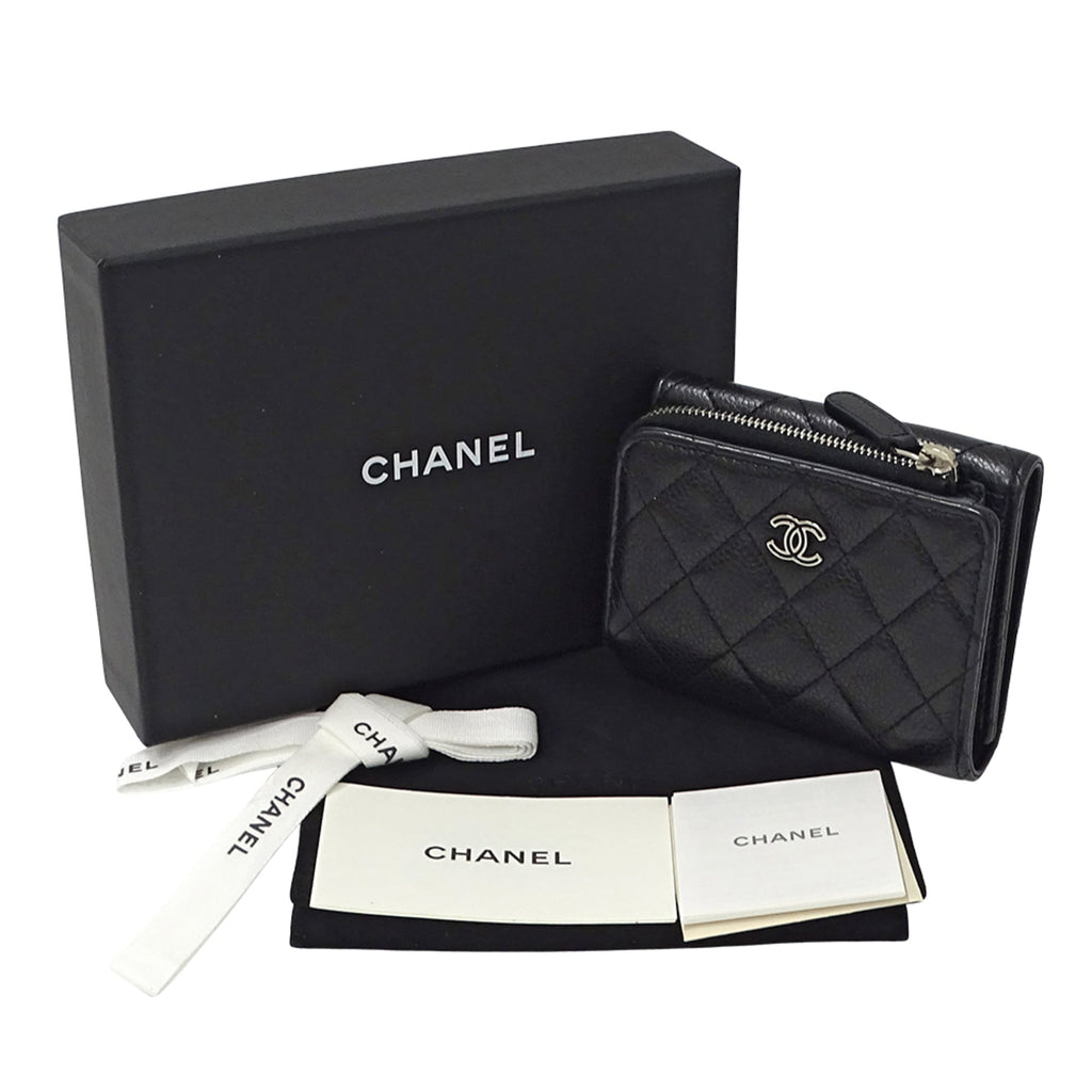 Chanel Black Grained Calfskin Wallet (Tri-Fold)