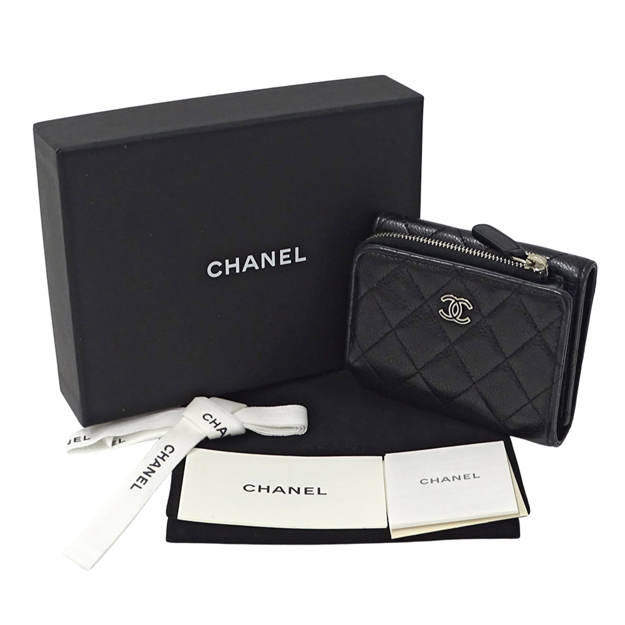 Chanel Black Grained Calfskin Wallet (Tri-Fold)