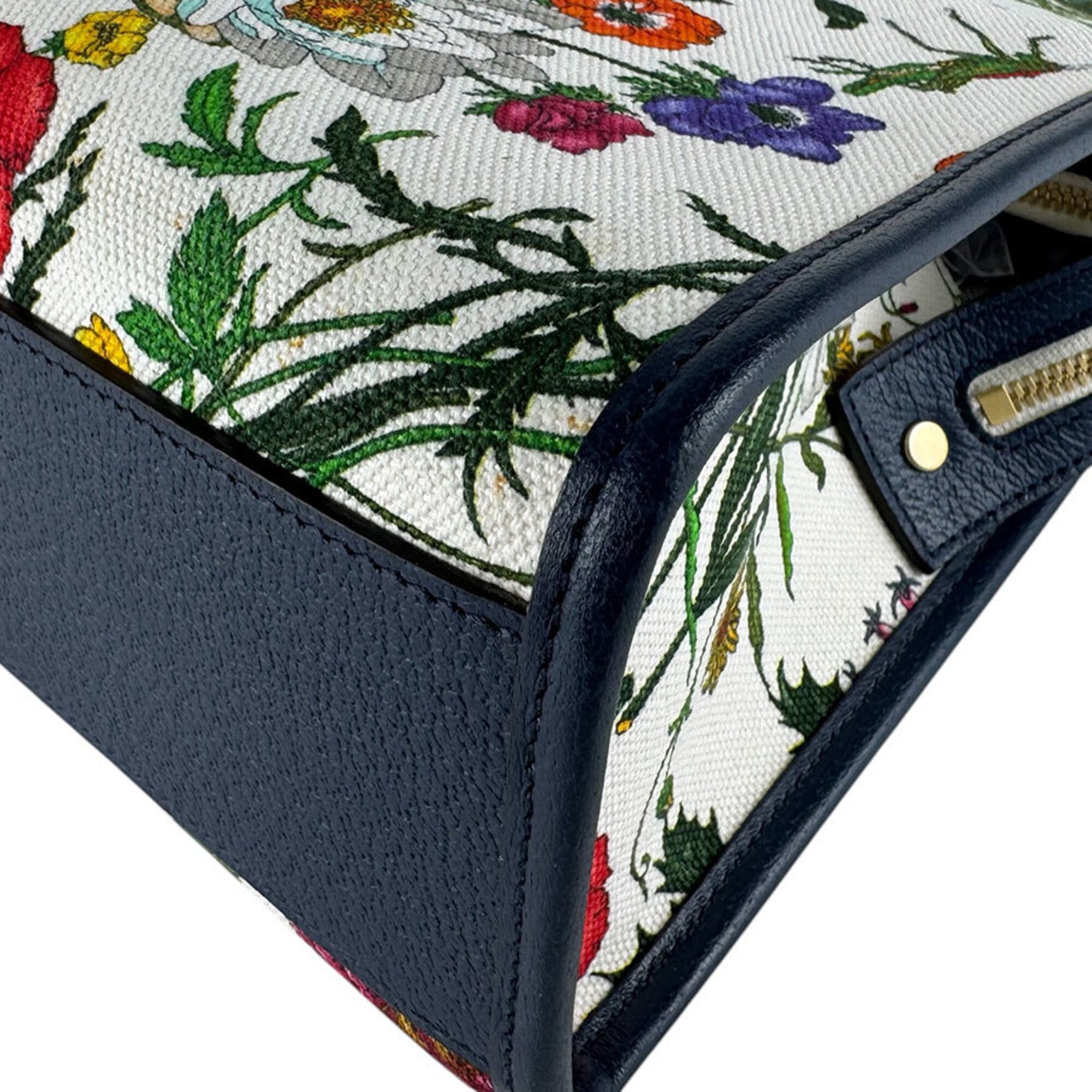 Gucci Multi-Color Navy Canvas Leather Handbag Shoulder Bag (Pre-Owned)