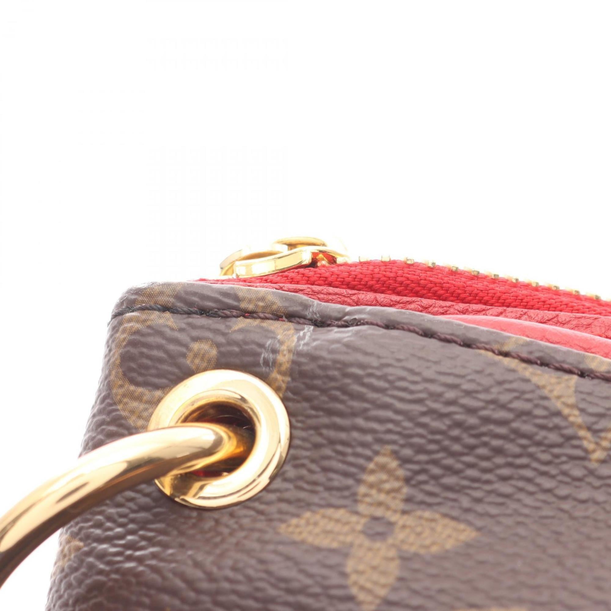 Louis Vuitton Brown Cerise Red Color Coated Canvas Leather Handbag
