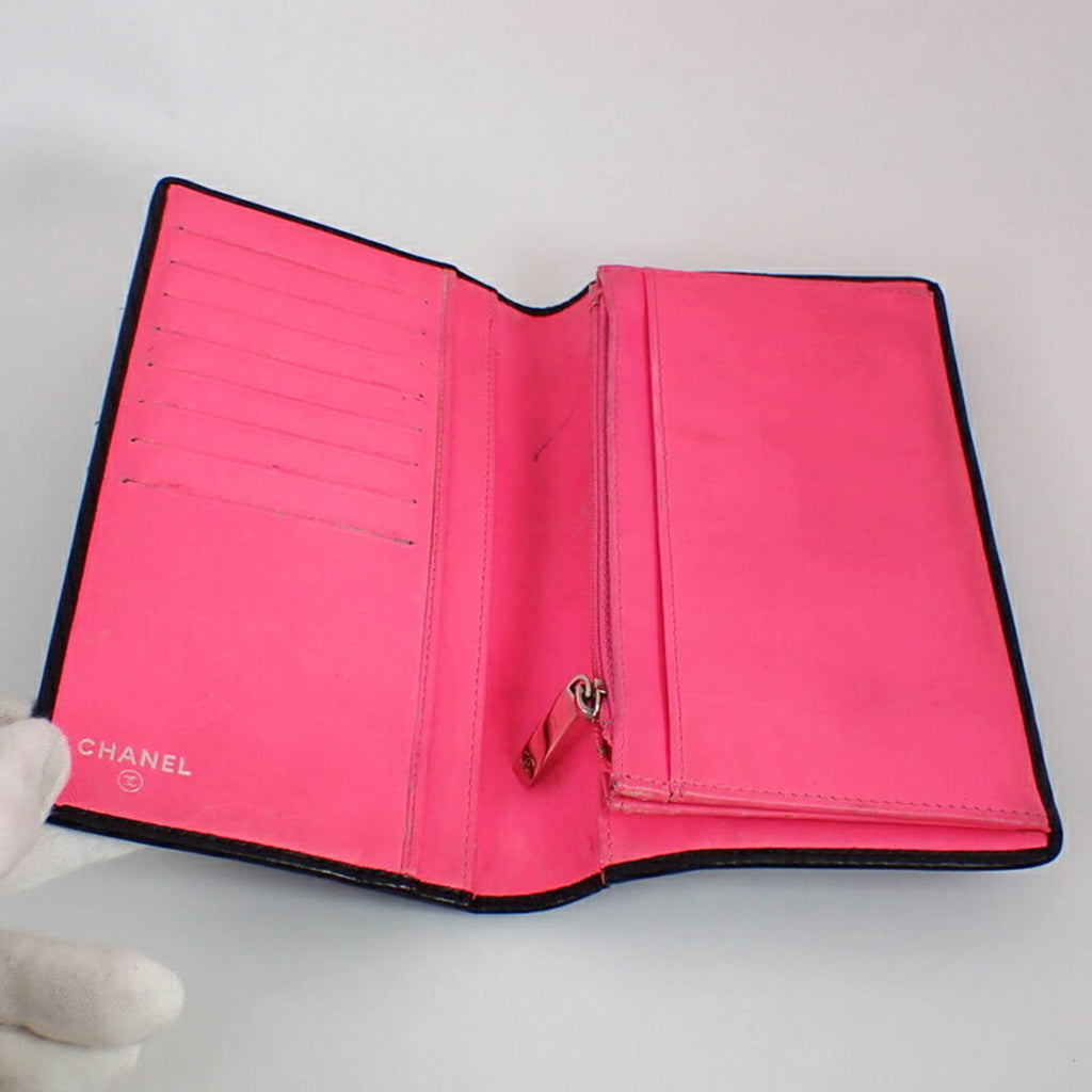 Chanel Black Pink Cambon Ligne Long Wallet (Bi-Fold)