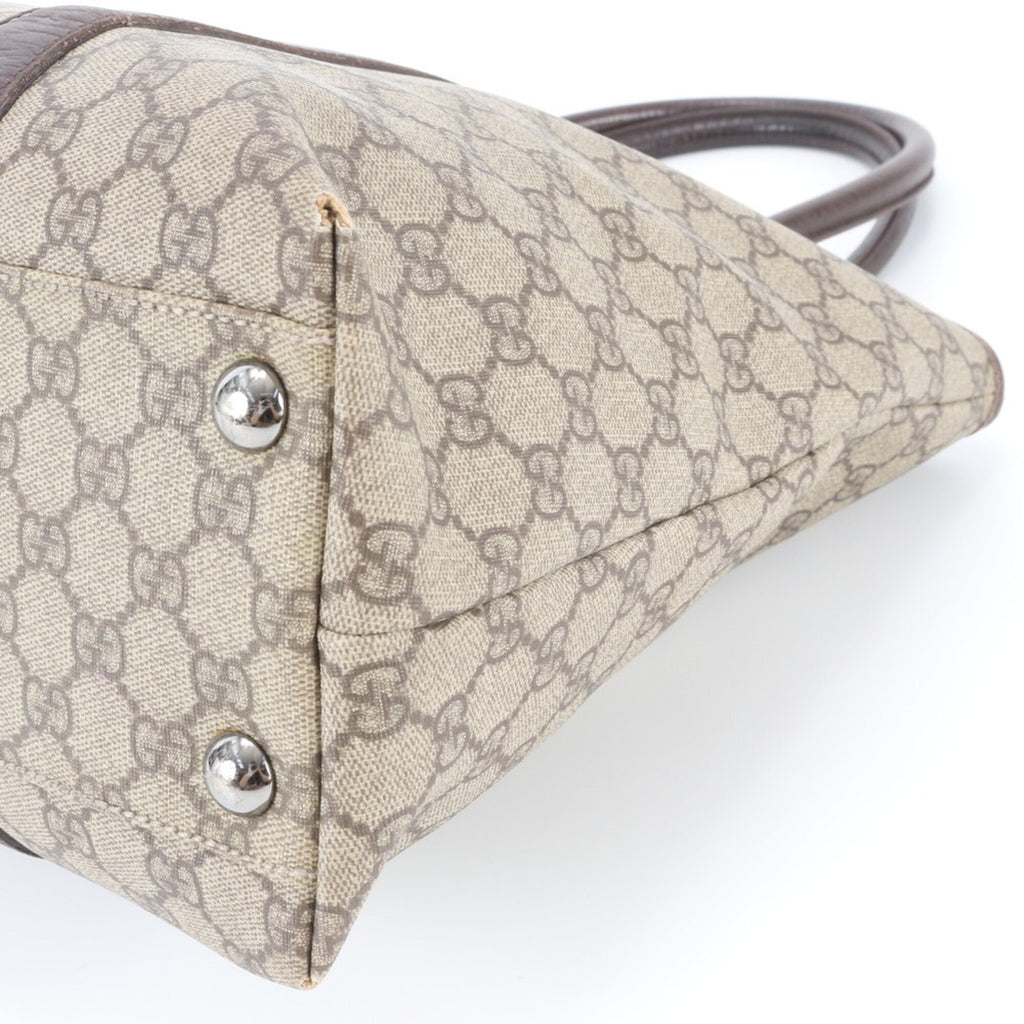 Gucci Beige Brown Leather Coated Canvas Handbag Shoulder Bag Tote Bag (Pre-Owned)