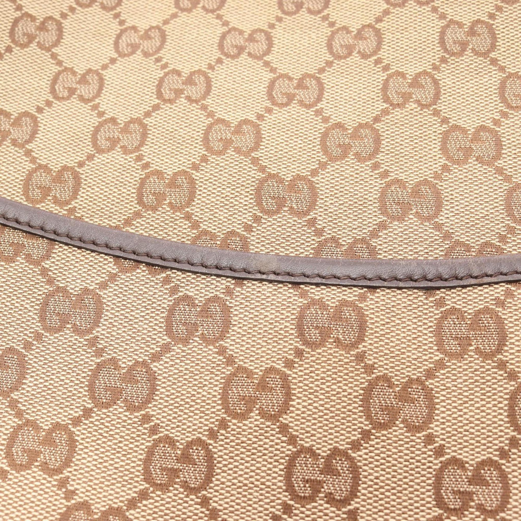 Gucci Beige Brown Gg Canvas Leather Shoulder Bag (Pre-Owned)