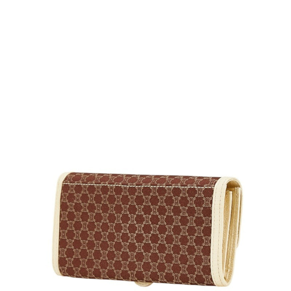 Celine Brown Ivory Canvas Leather Long Wallet (Bi-Fold)