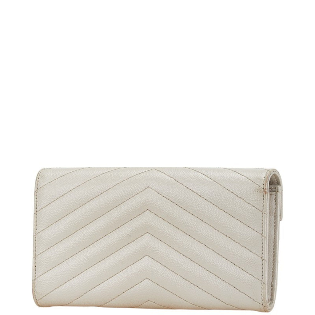 Saint Laurent White Leather Long Wallet (Bi-Fold) (Pre-Owned)