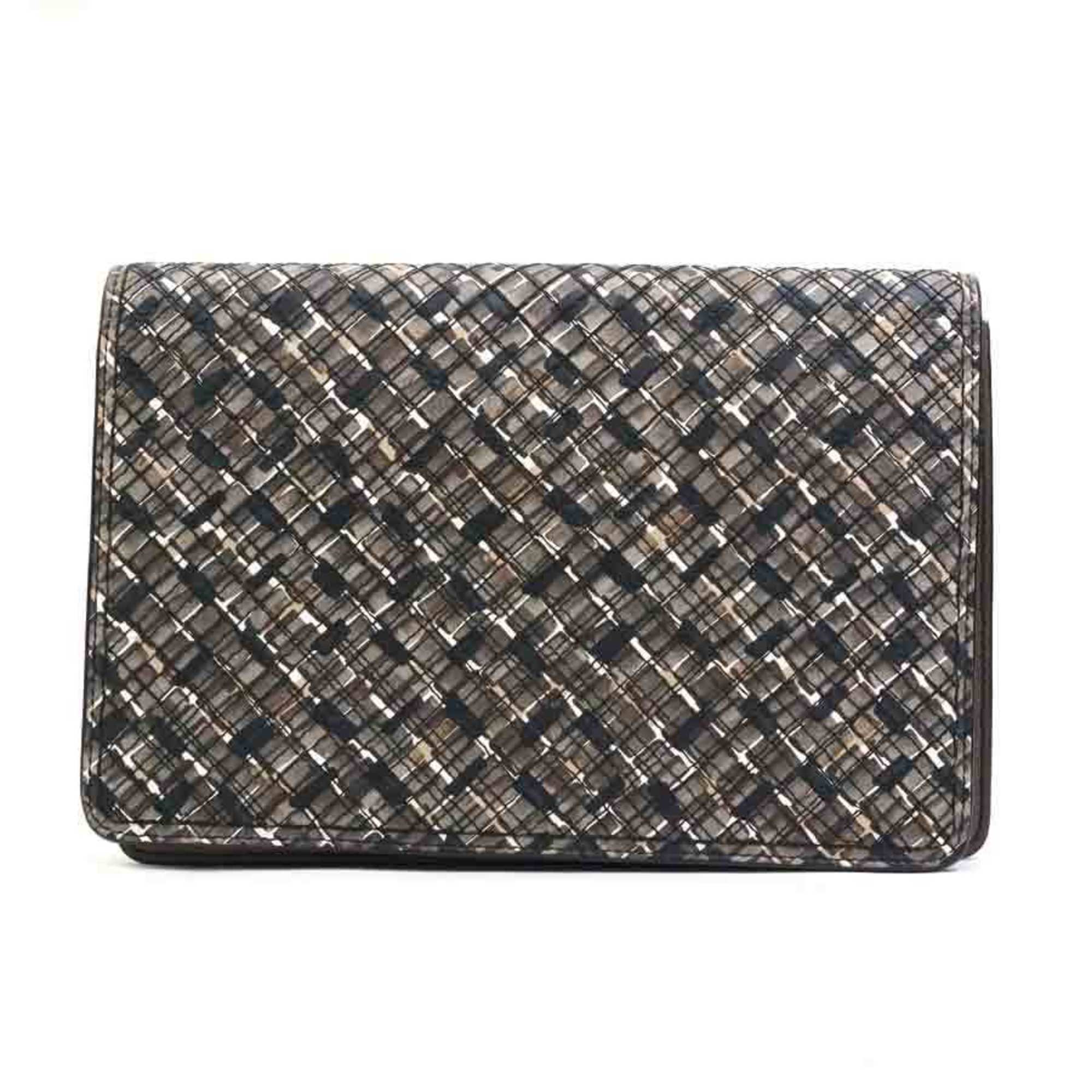 Bottega Veneta Black Brown Leather Clutch Bag
