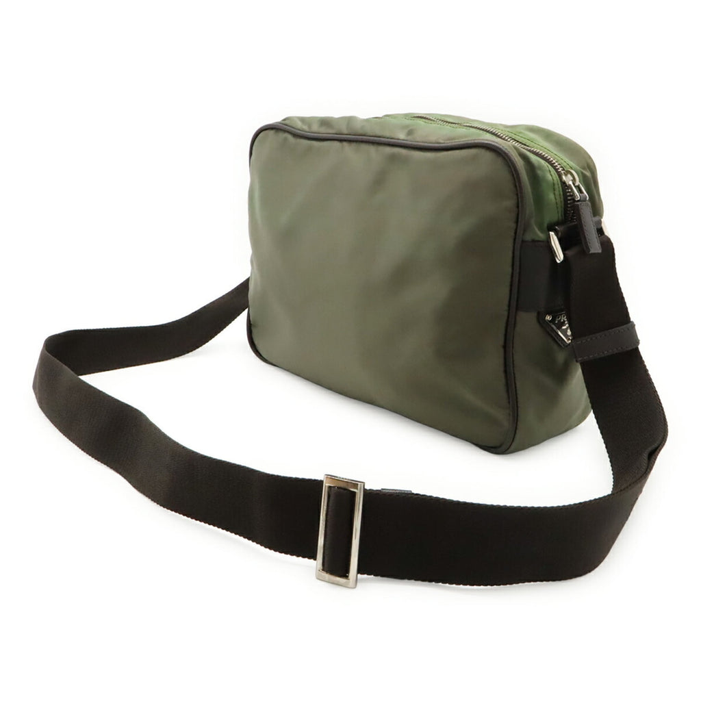 Prada Dark Brown Dark Gray Nylon Leather Shoulder Bag