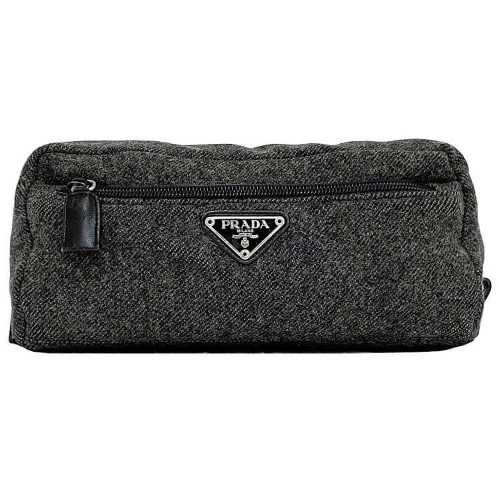Prada Gray Tweed Wool Nylon Pouch