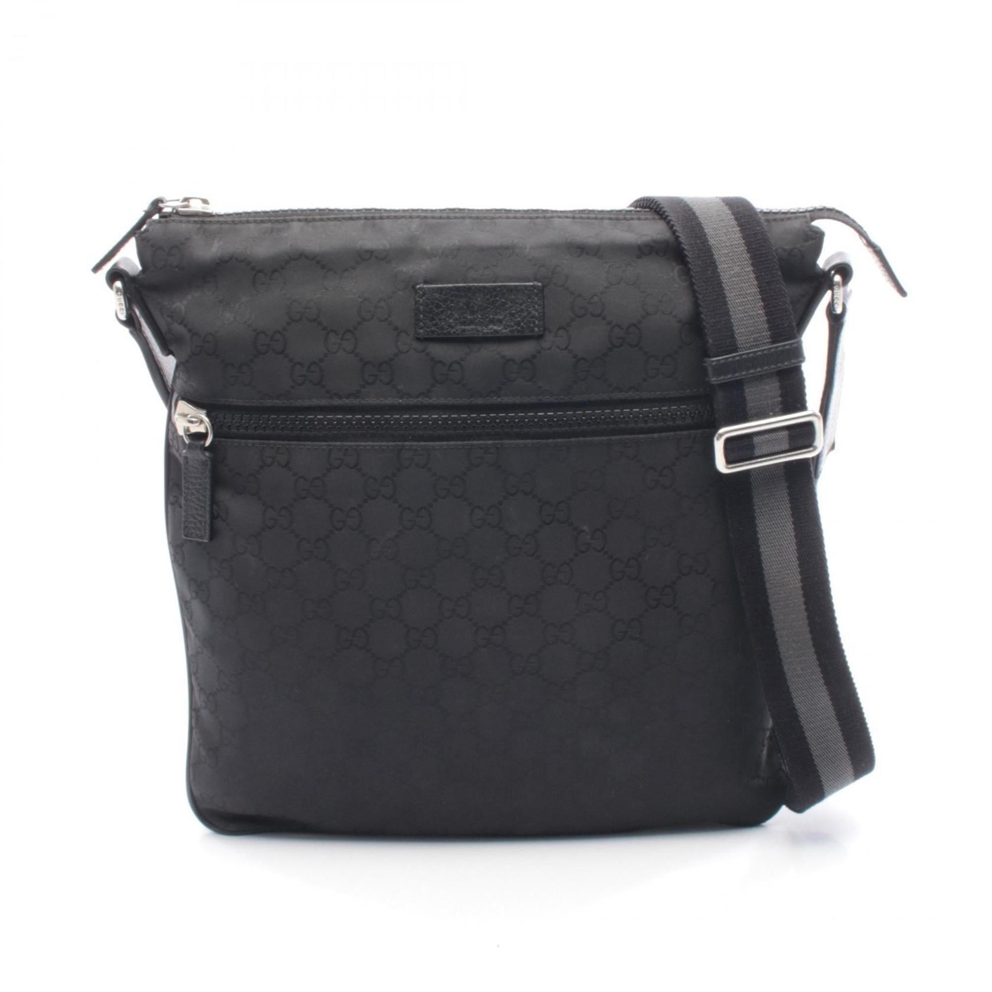 Gucci Black Leather Nylon Canvas Handbag Shoulder Bag (Pre-Owned)