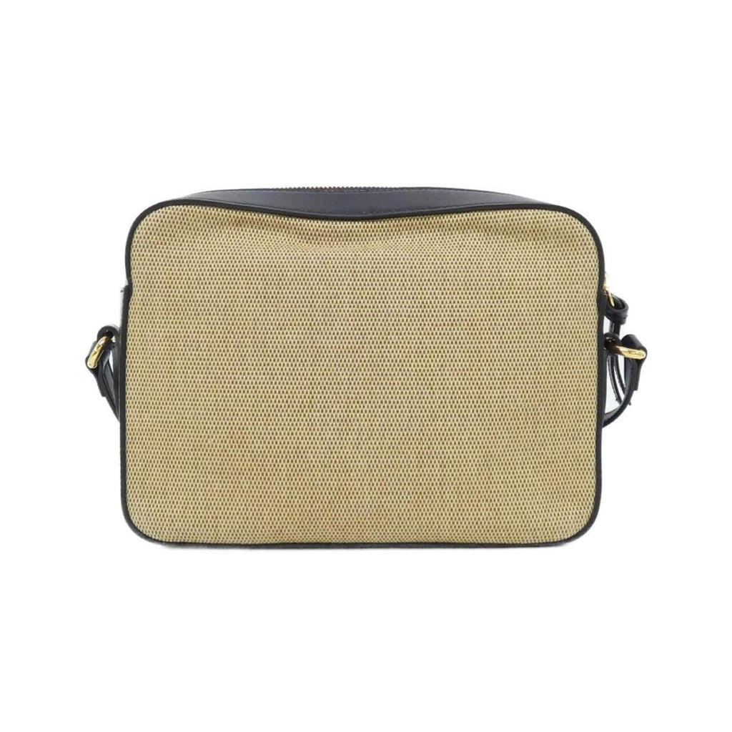Gucci Beige Navy Canvas Leather Shoulder Bag (Pre-Owned)