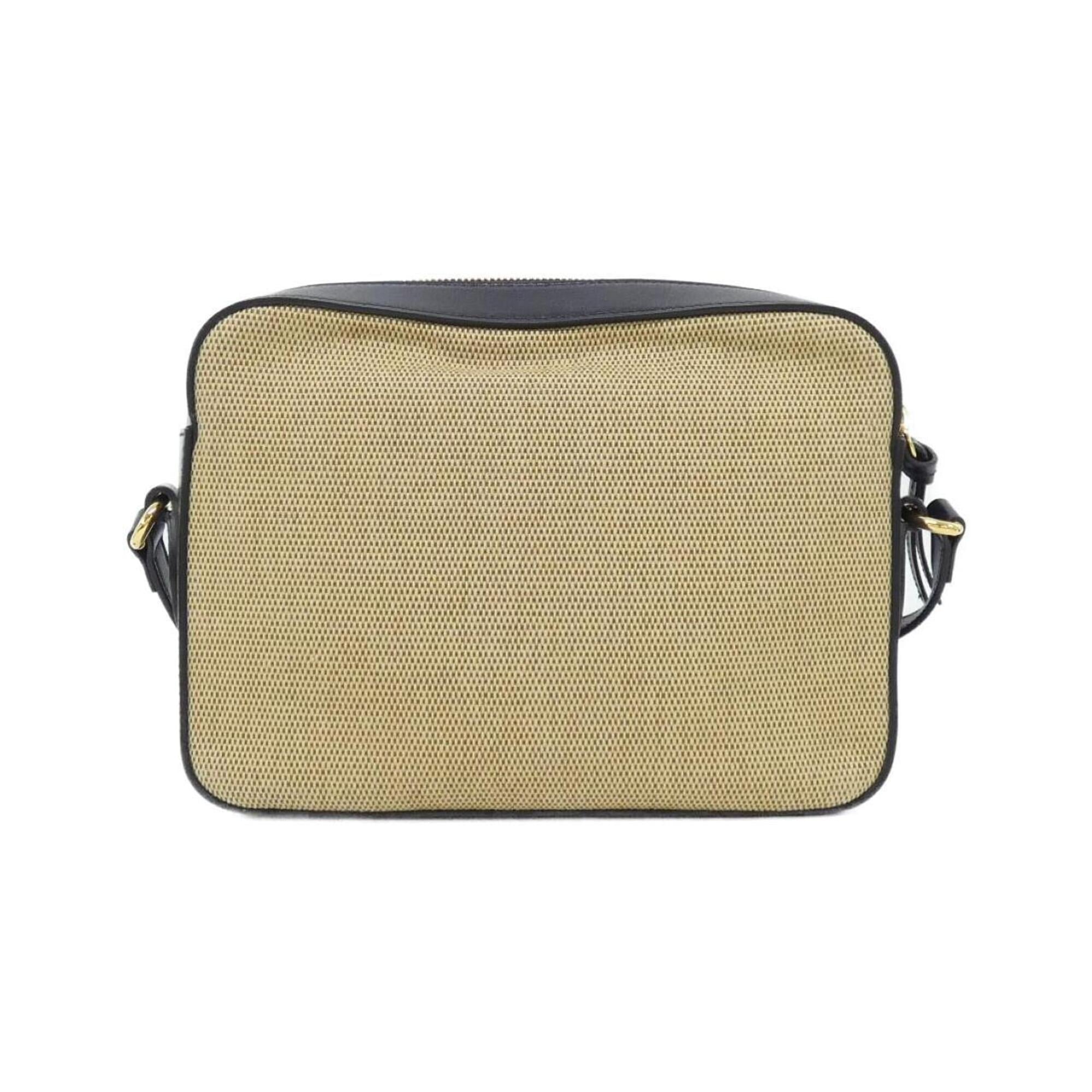 Gucci Beige Navy Canvas Leather Shoulder Bag (Pre-Owned)