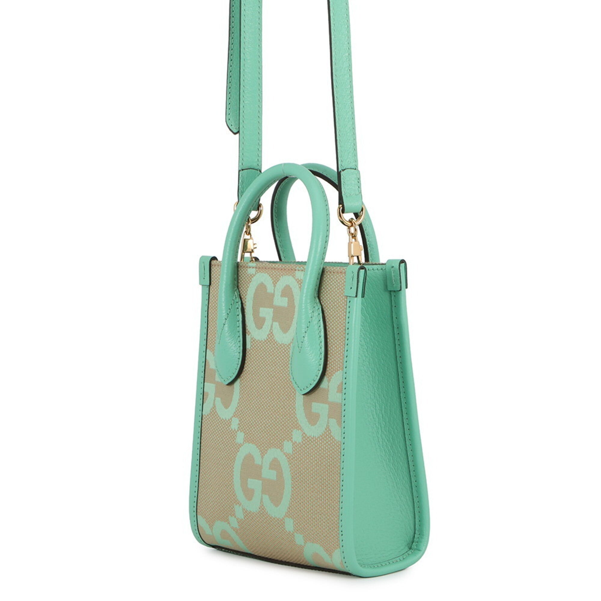 Gucci Gg Canvas Beige Light Green Gg Canvas Leather Handbag Shoulder Bag (Pre-Owned)