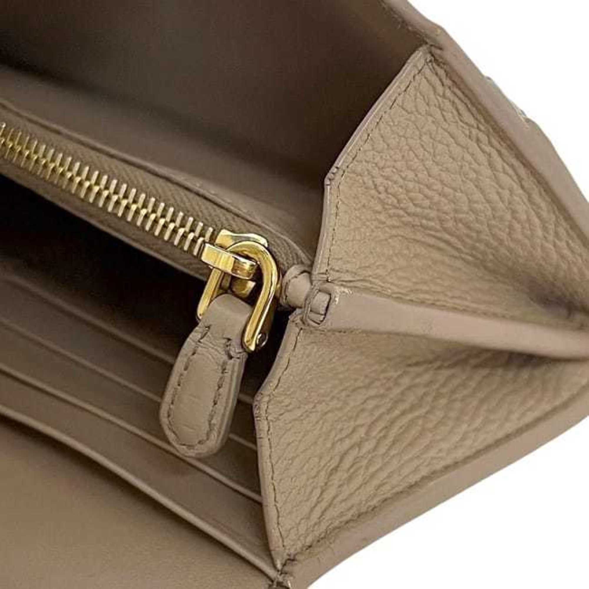 Prada Beige Leather Long Wallet (Bi-Fold)