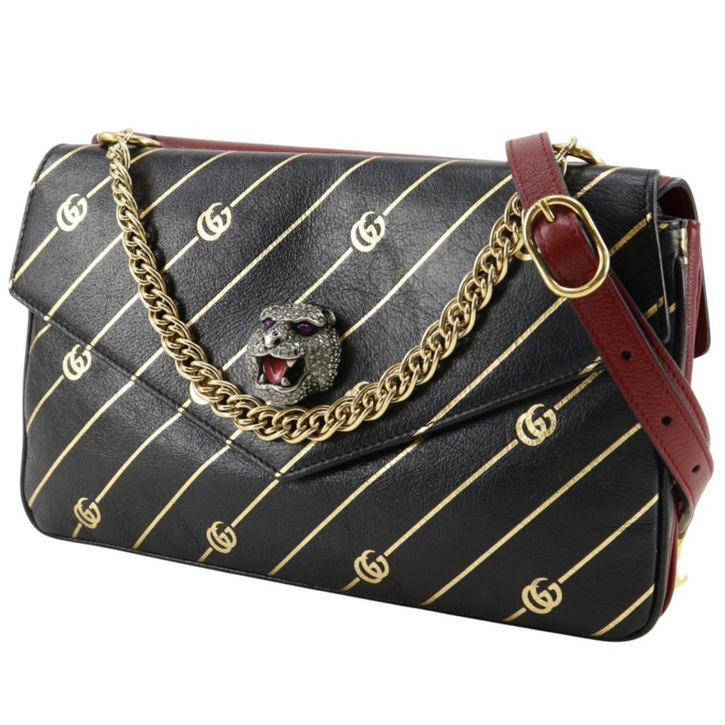 Gucci Black Red Color Leather Shoulder Bag (Pre-Owned)