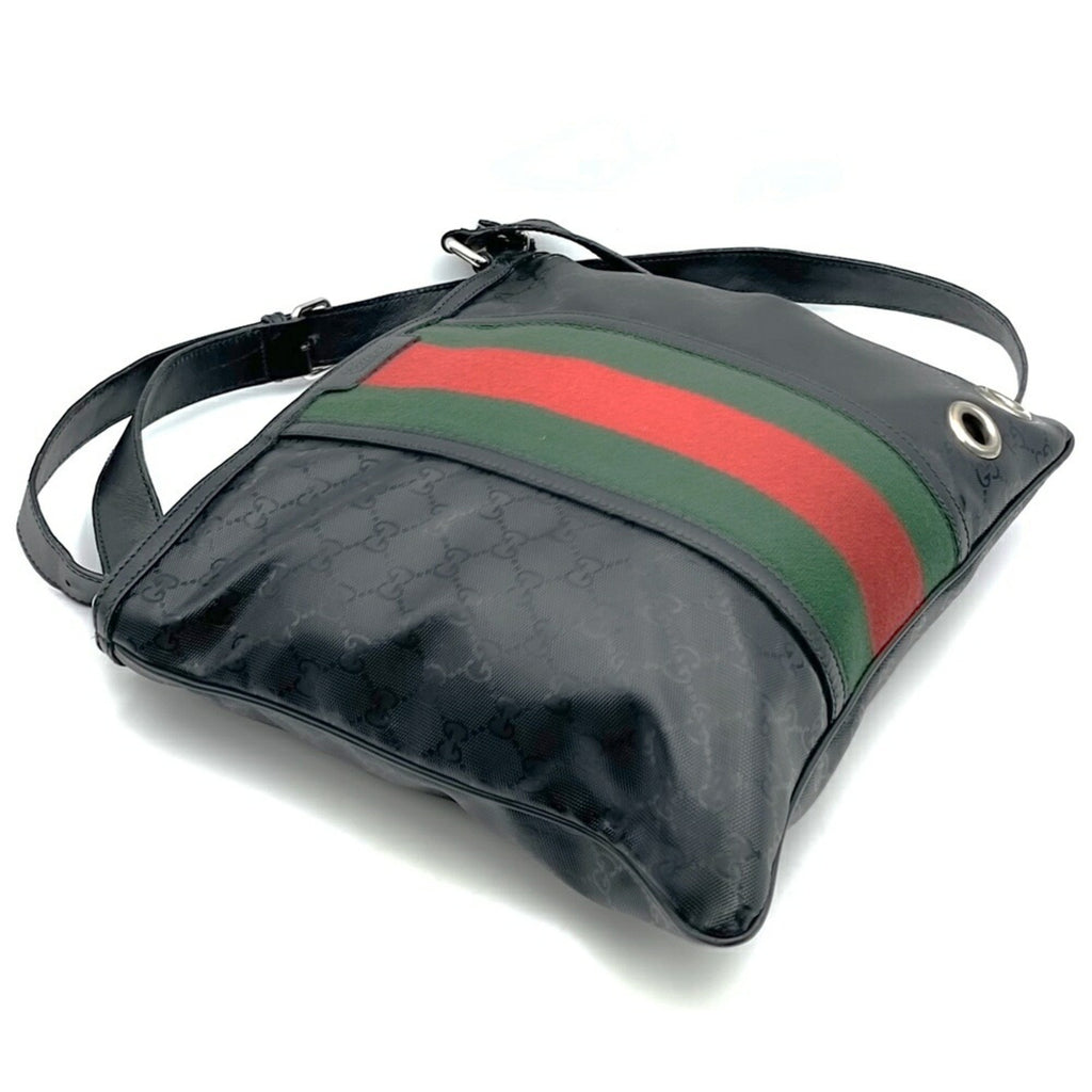 Gucci Gg Imprimé Black Canvas Leather Shoulder Bag (Pre-Owned)
