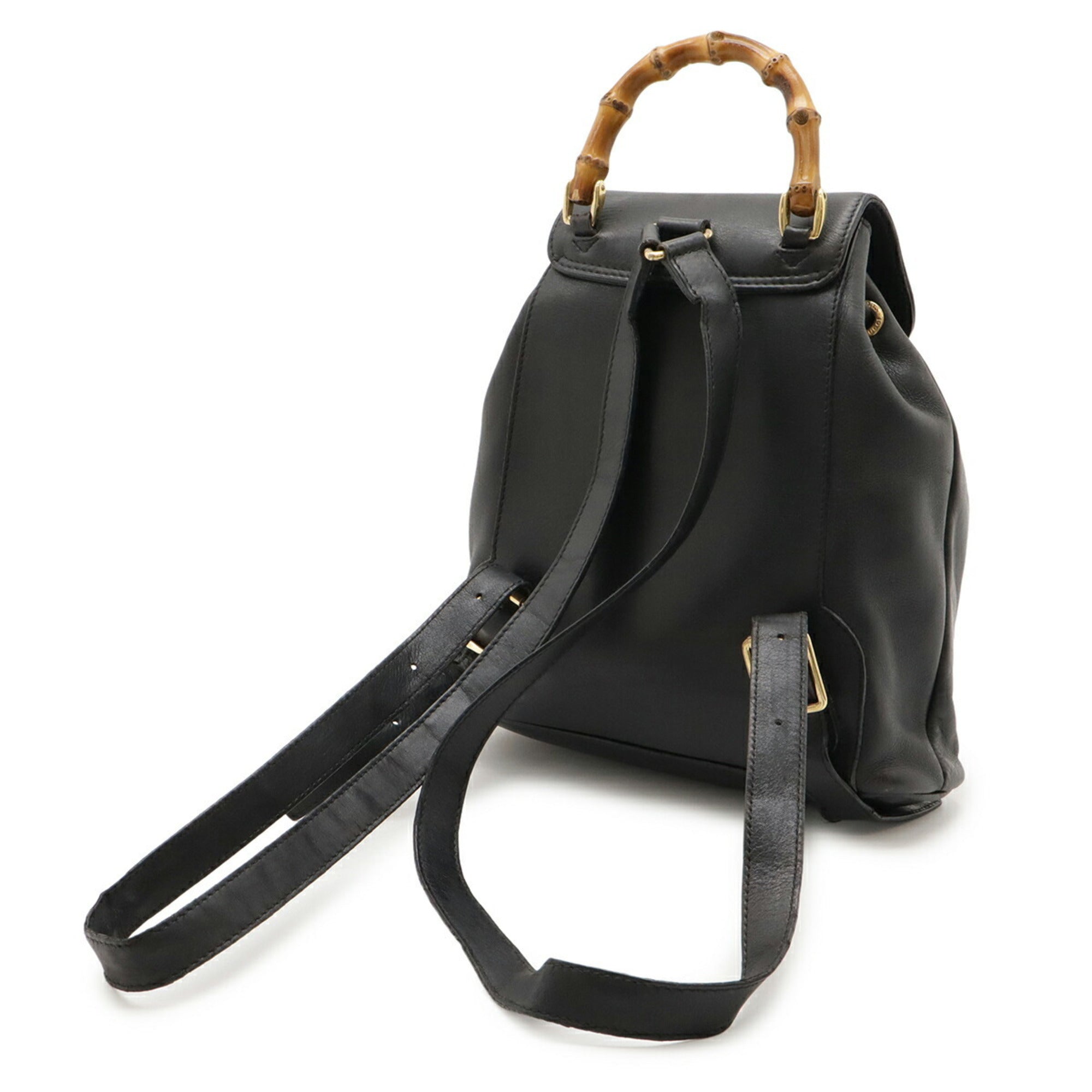 Gucci Black Bamboo Leather Backpack Shoulder Bag (Pre-Owned)