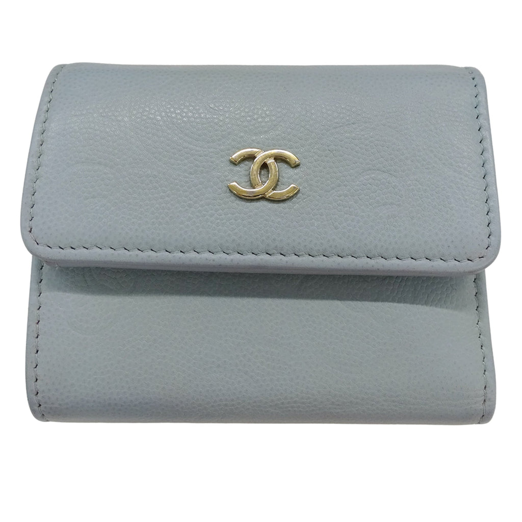 Chanel Light Blue Grained Calfskin Wallet (Tri-Fold)