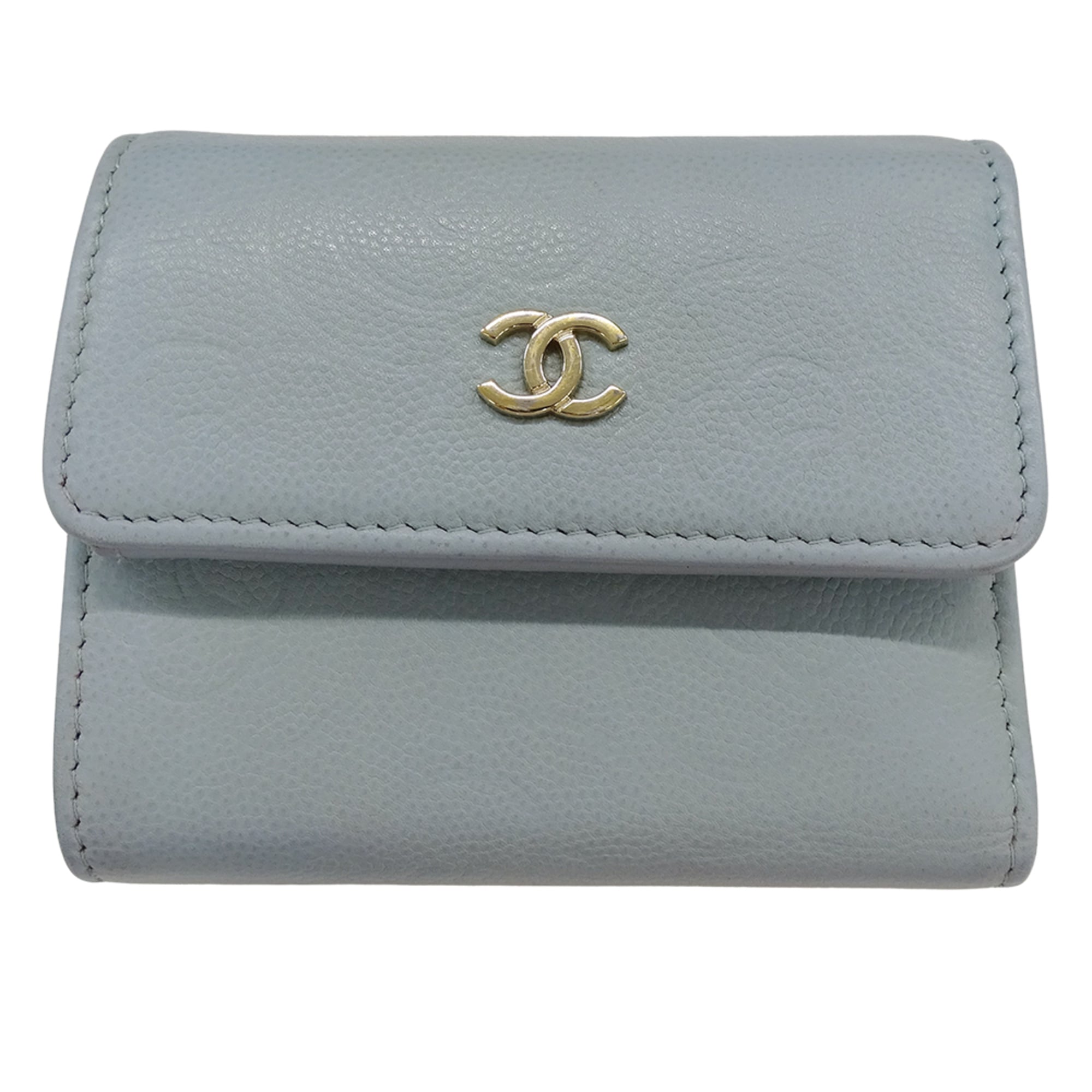 Chanel Light Blue Grained Calfskin Wallet (Tri-Fold)