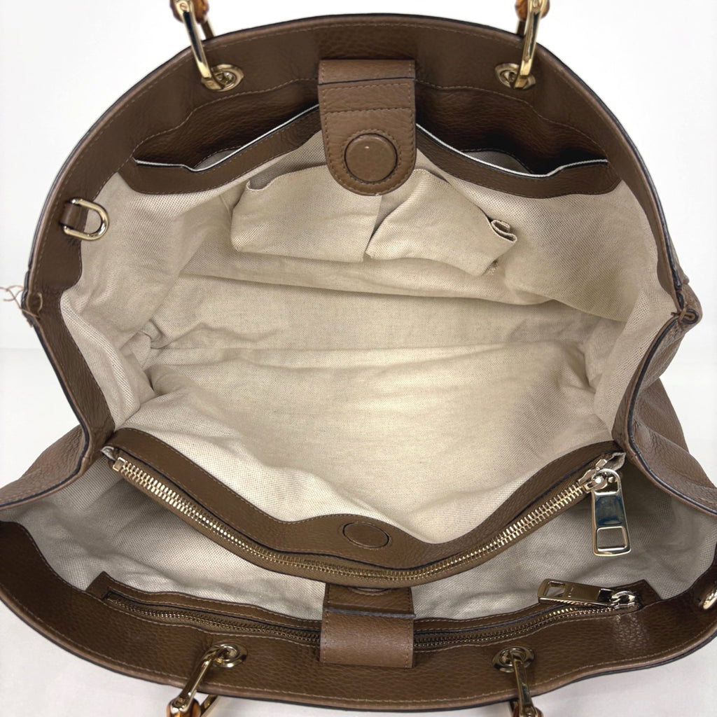 Gucci Bamboo Brown Leather Handbag Shoulder Bag (Pre-Owned)