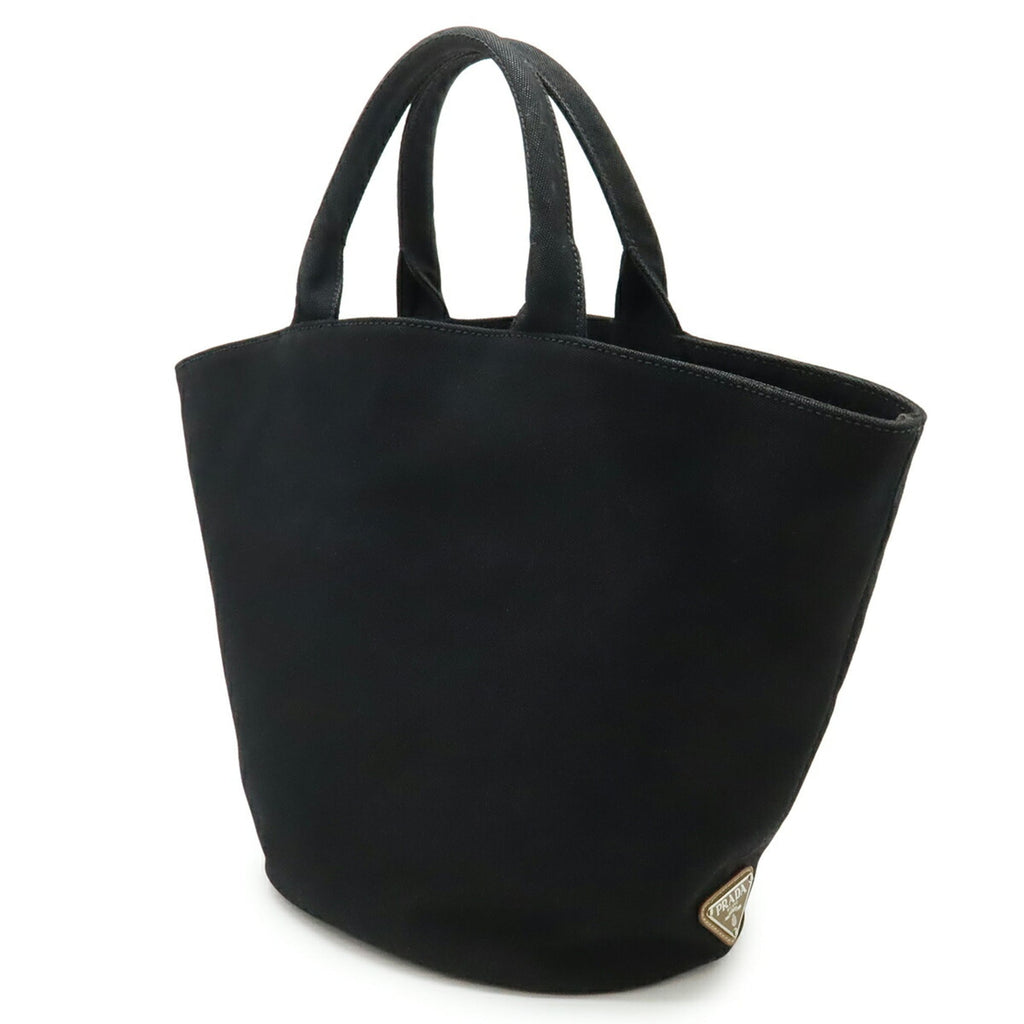 Prada Canapa Black Canvas Leather Handbag Tote Bag
