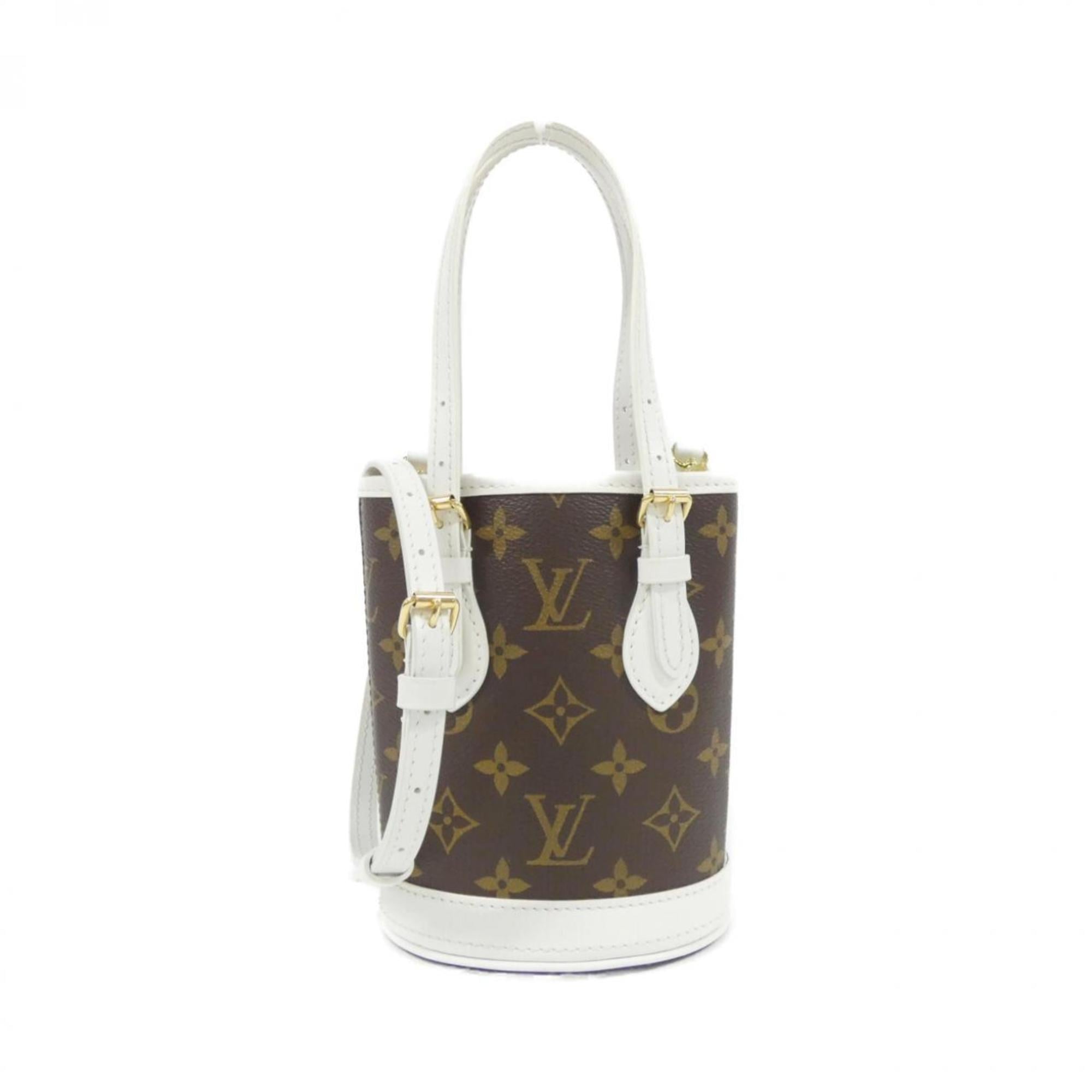Louis Vuitton Blanc Marron Coated Canvas Leather Handbag Pouch