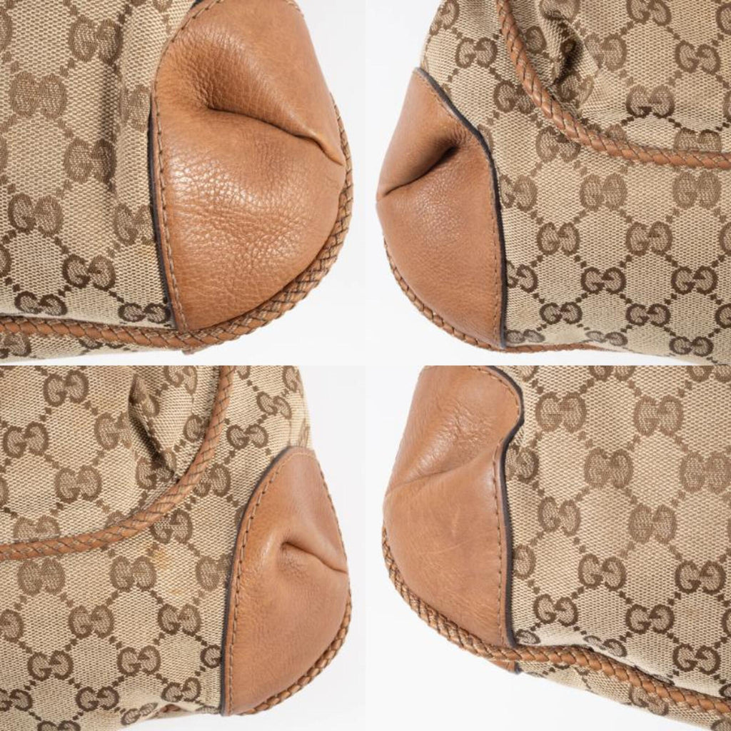 Gucci Gg Canvas Beige Brown Gg Canvas Leather Shoulder Bag (Pre-Owned)