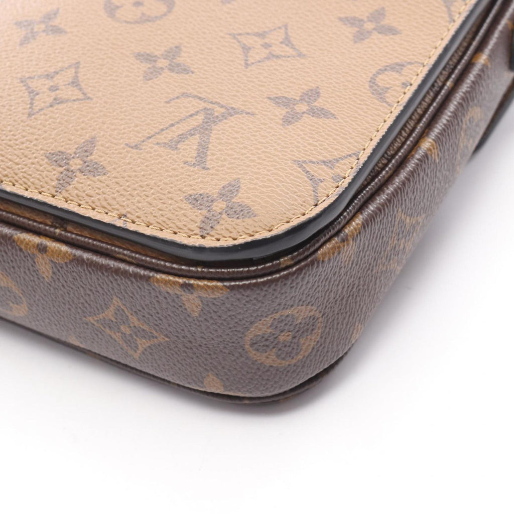 Louis Vuitton Black Brown Coated Canvas Leather Handbag Pochette