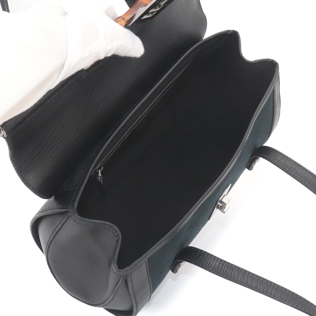Gucci Black Gg Canvas Leather Handbag (Pre-Owned)