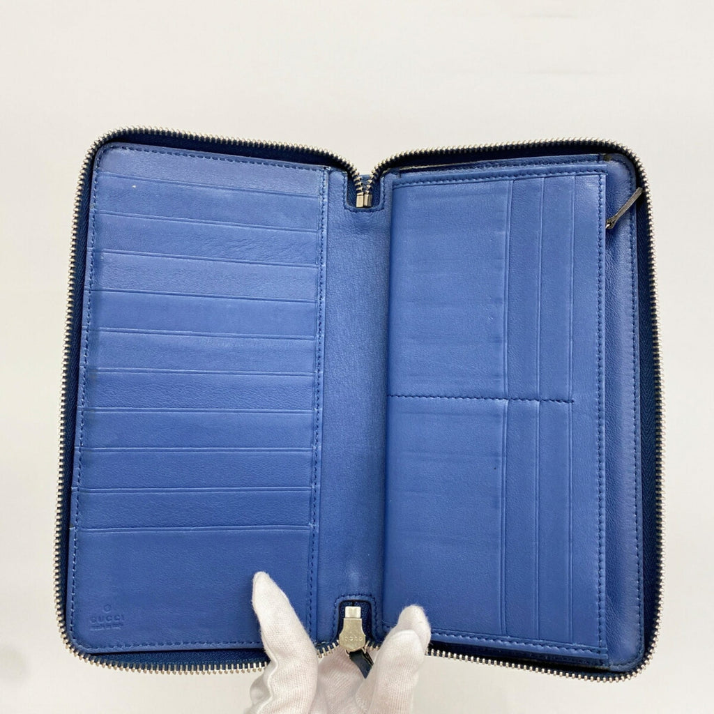 Gucci Blue Leather Long Wallet (Bi-Fold) (Pre-Owned)