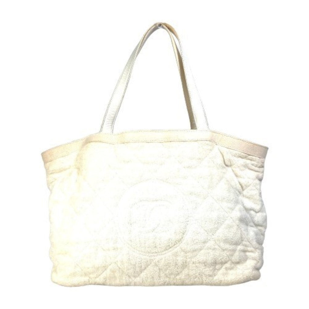 Chanel White Cotton Leather Beach Bag Shoulder Bag Tote Bag