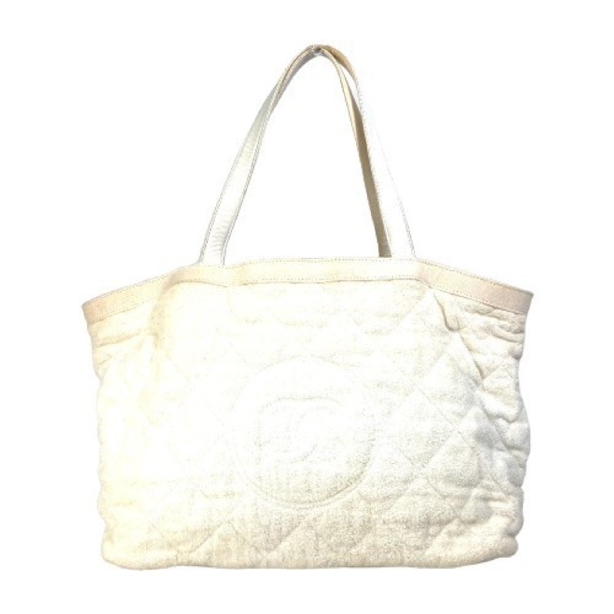 Chanel White Cotton Leather Beach Bag Shoulder Bag Tote Bag