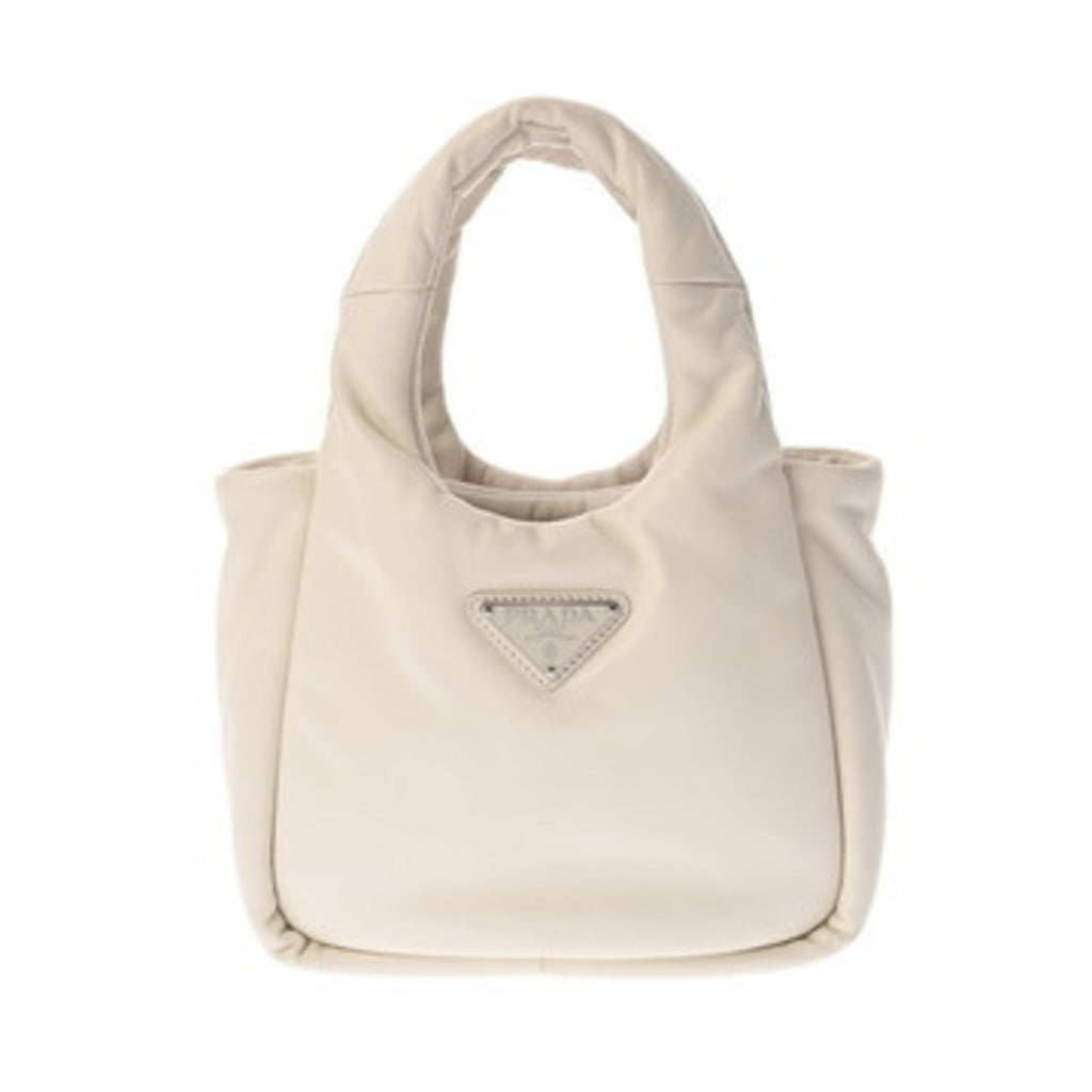 Prada White Leather Handbag Tote Bag