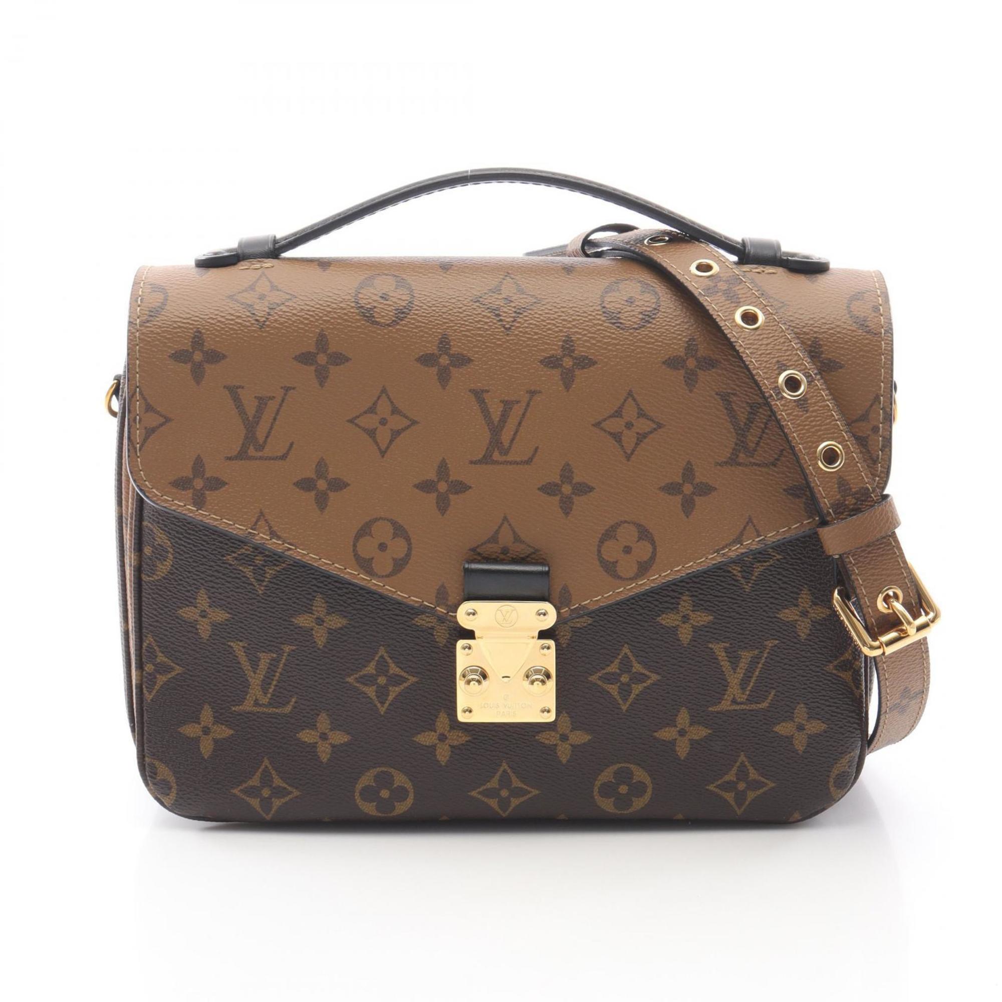 Louis Vuitton Black Brown Coated Canvas Leather Handbag Pochette