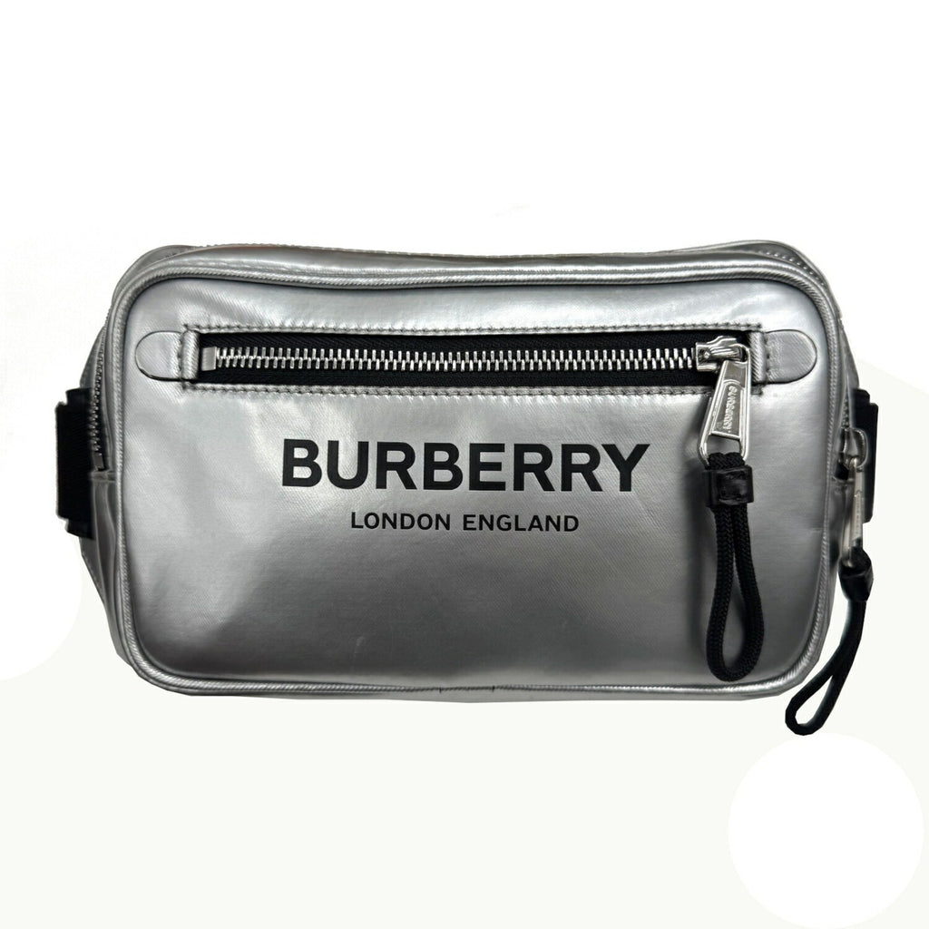 Burberry Metallic Silver Canvas Leather Shoulder Bag Sling Bag