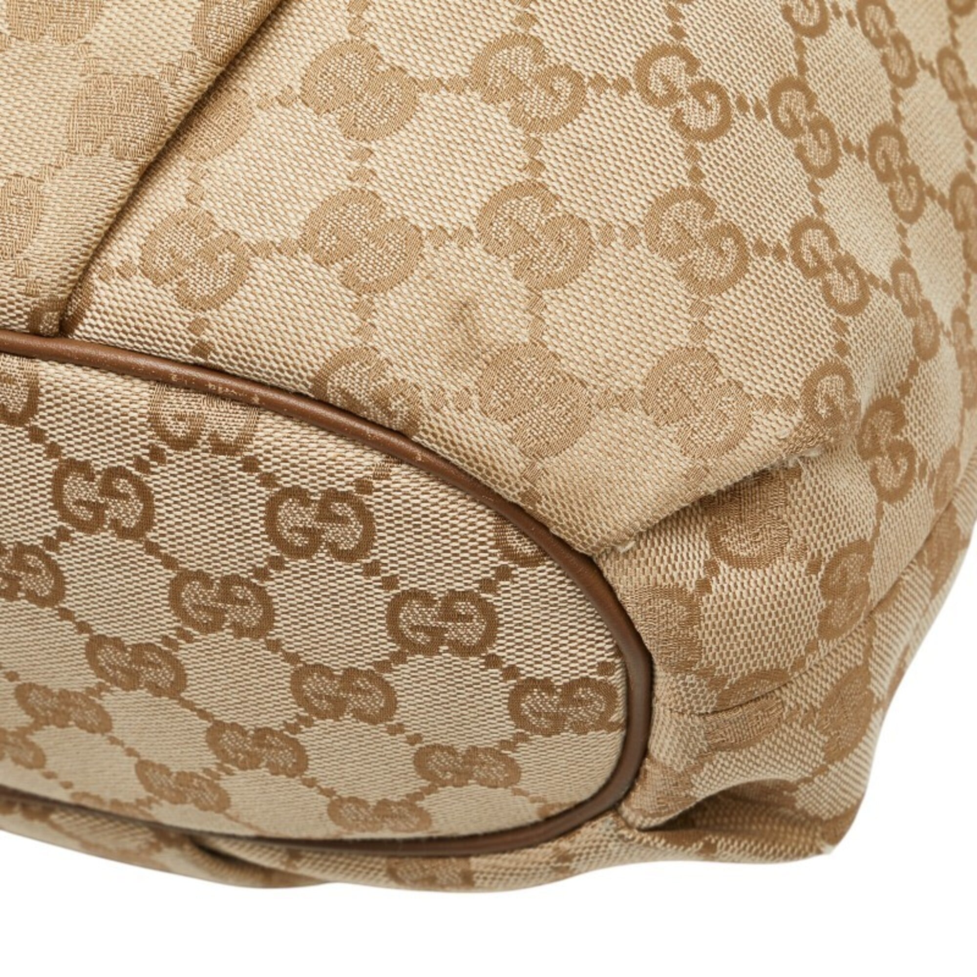 Gucci Beige Brown Canvas Leather Shoulder Bag (Pre-Owned)