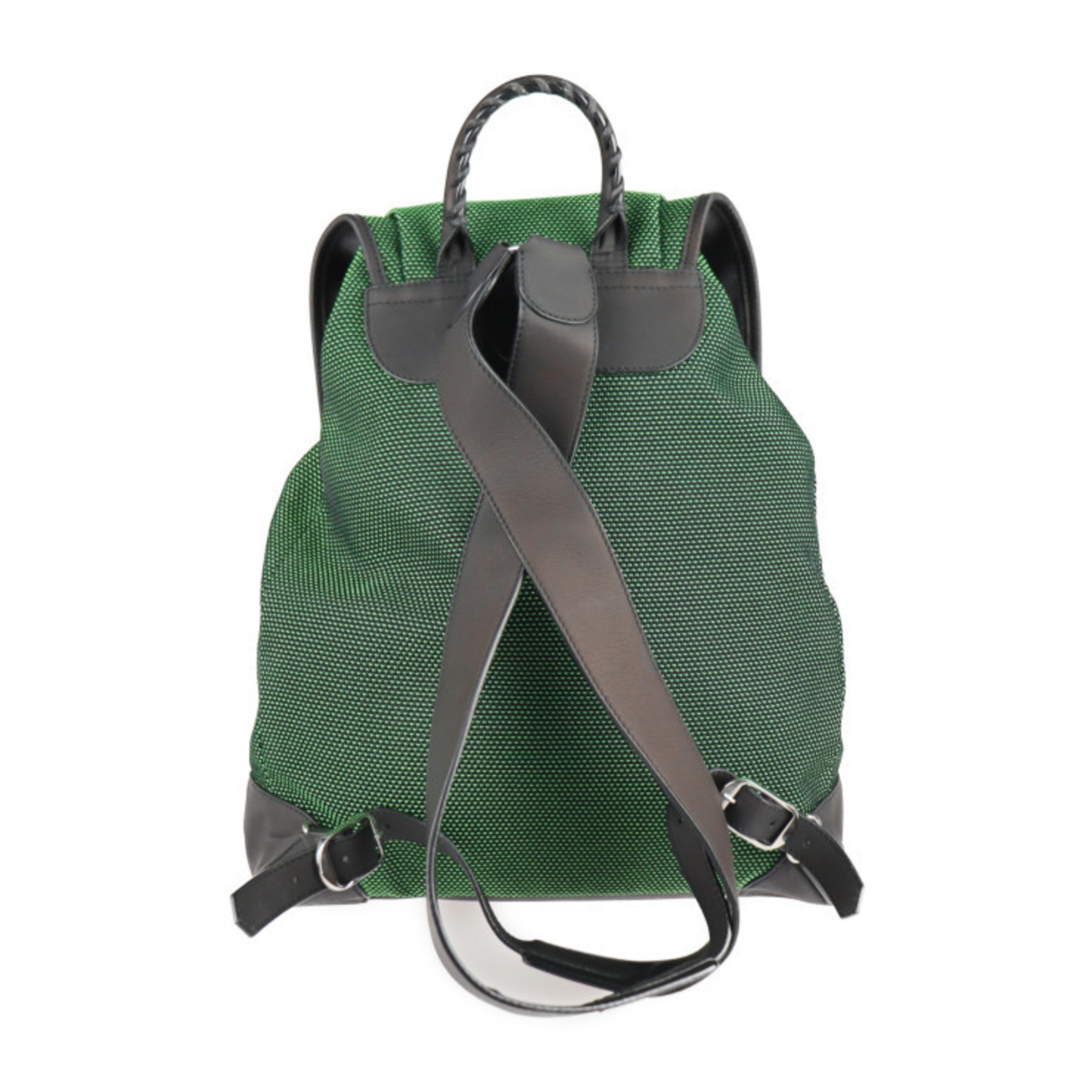 Balenciaga Black Green Nylon Canvas Leather Backpack