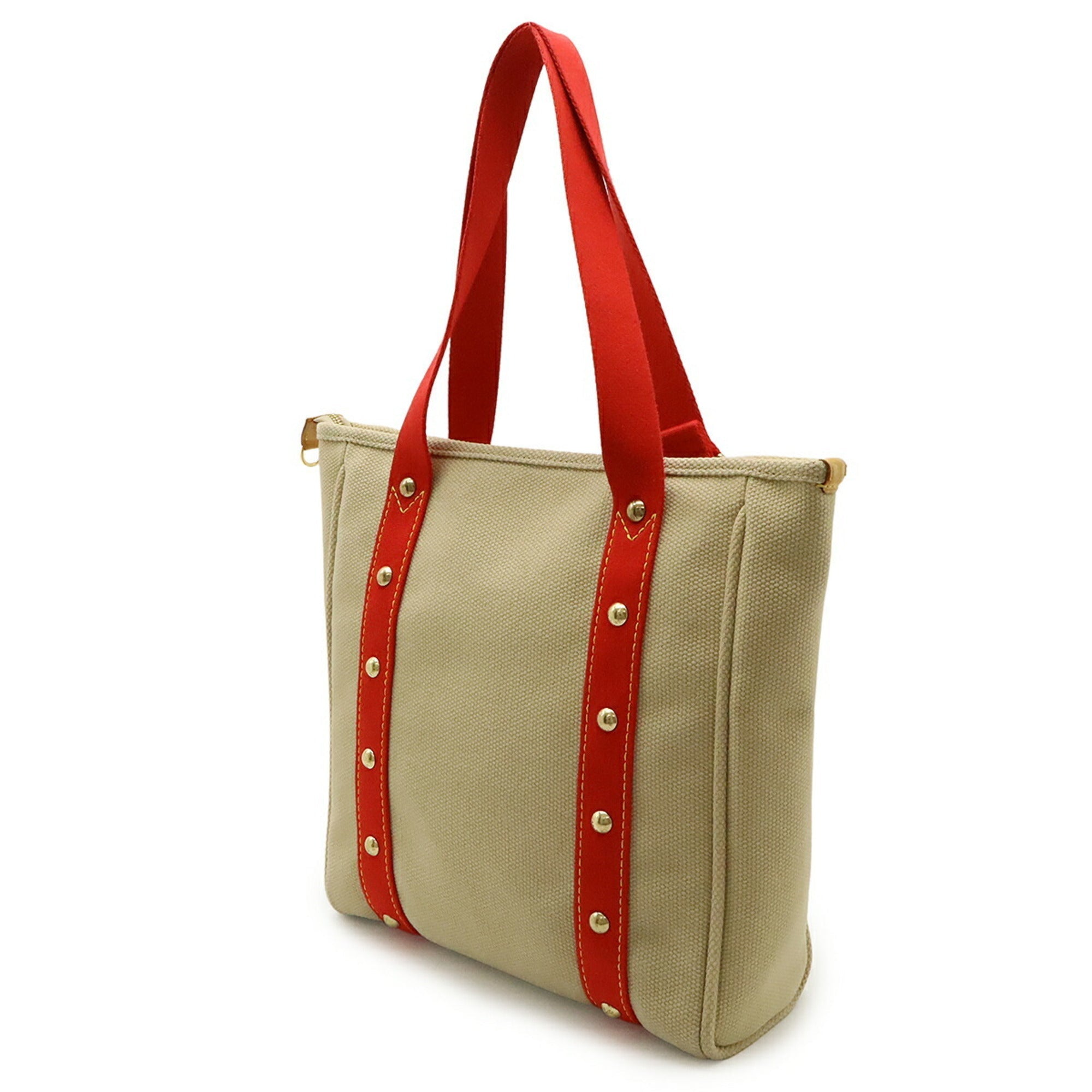 Louis Vuitton Beige Red Color Canvas Shoulder Bag Tote Bag