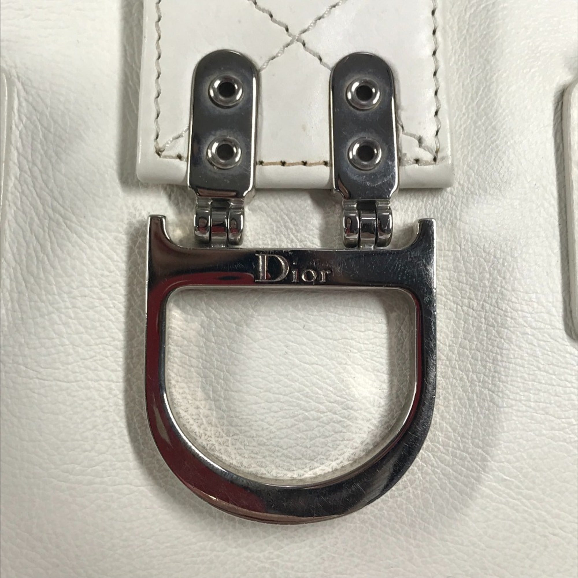 Christian Dior White Leather Boston Bag Handbag (Pre-Owned)