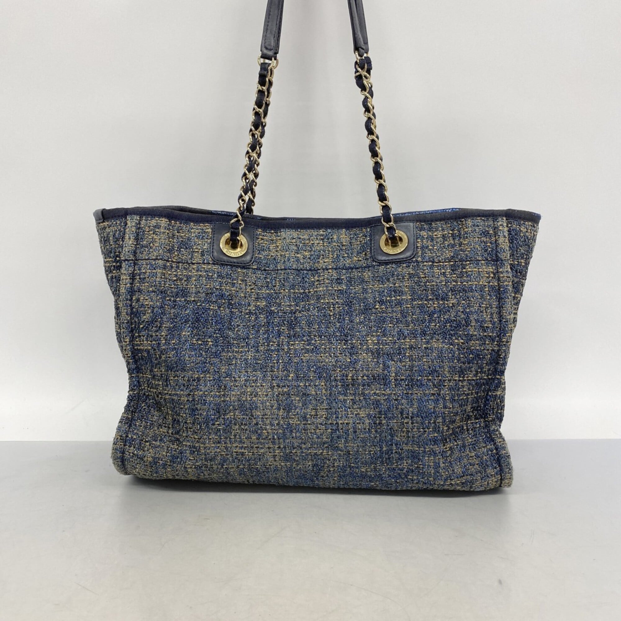 Chanel Beige Navy Tweed Tote Bag