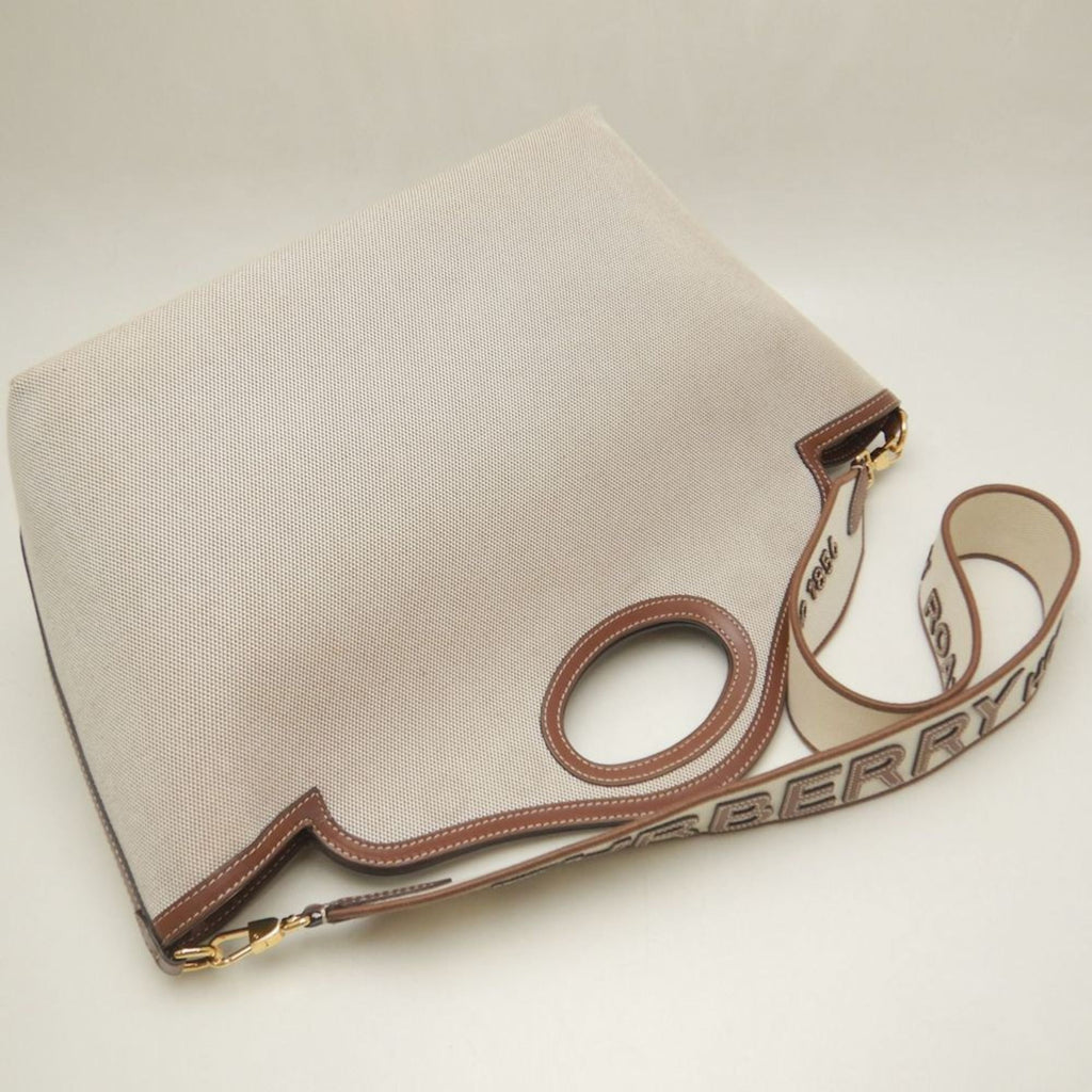 Burberry Gold Canvas Leather Tote Bag