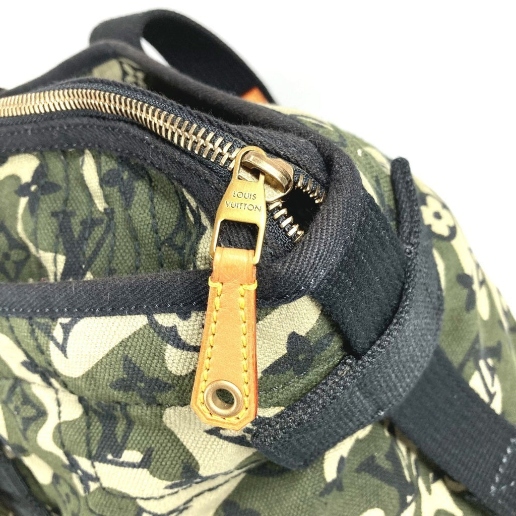 Louis Vuitton Black Green Leather Canvas Boston Bag Shoulder Bag Tote Bag