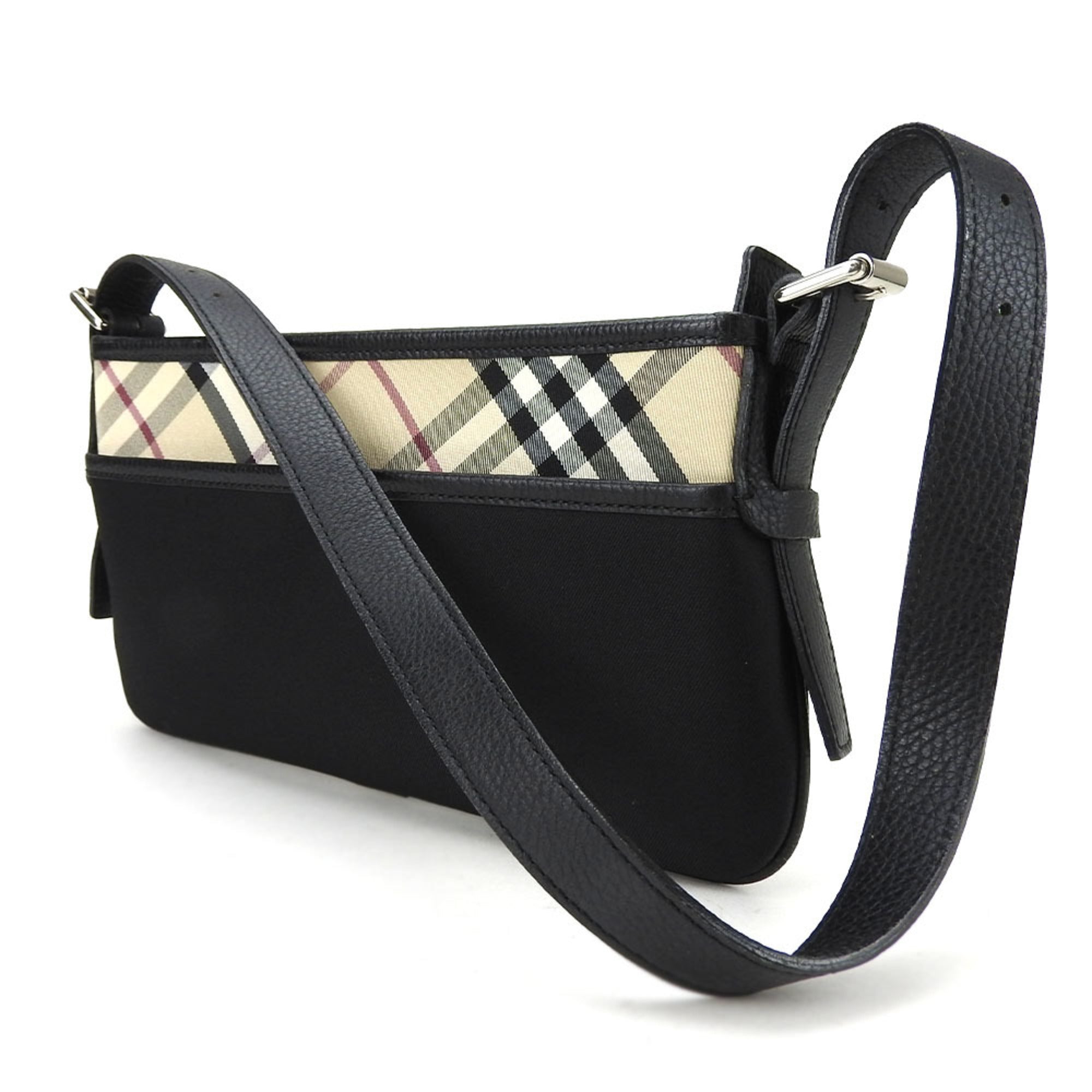 Burberry Beige Black Canvas Leather Shoulder Bag