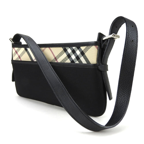 Burberry Beige Black Canvas Leather Shoulder Bag