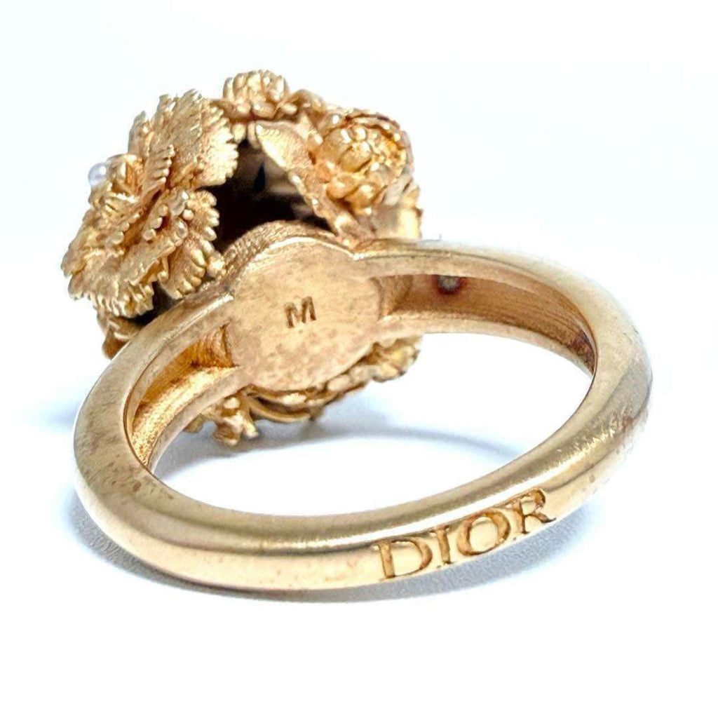 Christian Dior Pink Gold Artificial Pearl Metal Band Ring (Pre-Owned)