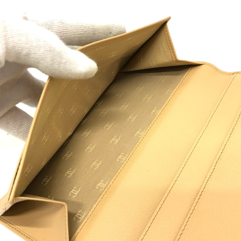Chanel Beige Leather Long Wallet (Bi-Fold)