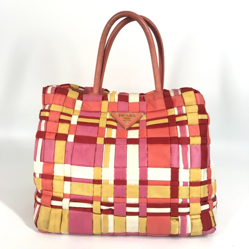 Prada Pink White Nylon Handbag Tote Bag