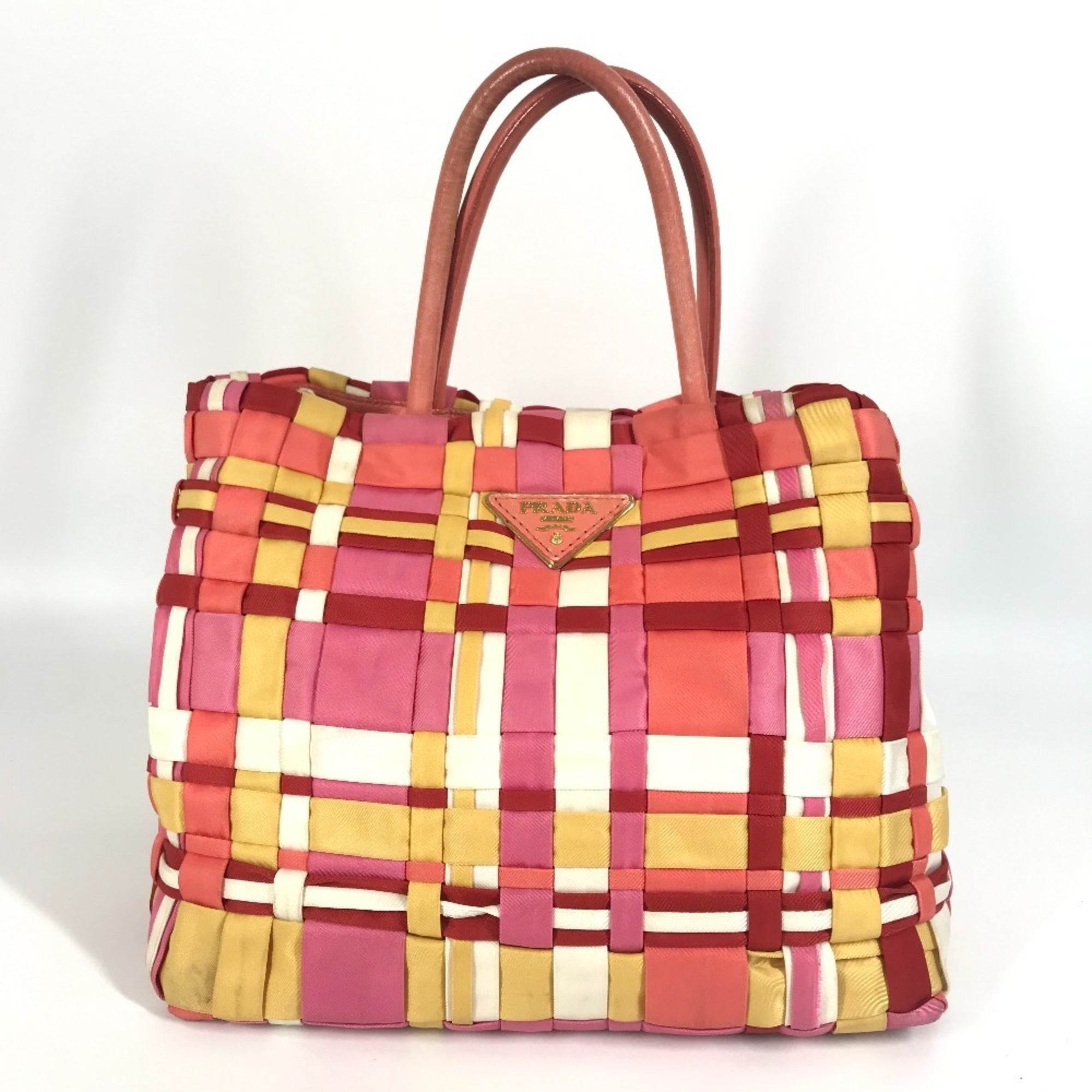 Prada Pink White Nylon Handbag Tote Bag